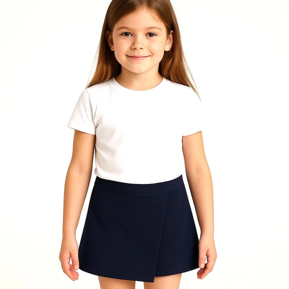 Likralı Penye Kız Çocuk Okul Şort Etek - 2