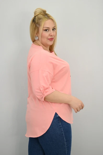 Kadın Büyük Beden Kısa Kollu Taş Detaylı Ayı Baskılı Oversize T-shirt 1926-25