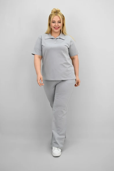 Kadın Büyük Beden Kısa Kollu Polo Yaka Eşofman Takımı 8188-25 - 2