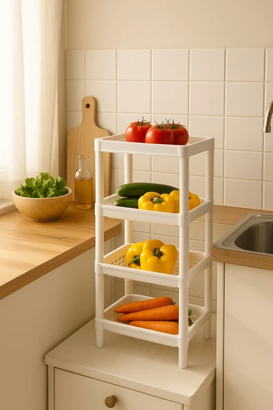 Flex Elite Pro 4 Katlı Beyaz Çok Amaçlı Raf Ünitesi – Banyo ve Mutfak Düzenleyici Raf & Organizer - 2