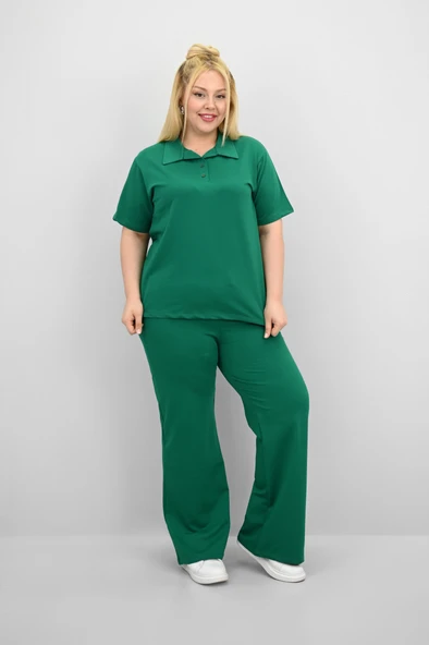 Kadın Büyük Beden Kısa Kollu Polo Yaka Eşofman Takımı 8188-25 - 11