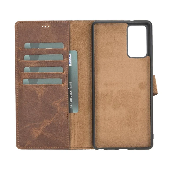 Samsung Galaxy Note 20 Uyumlu Deri Cüzdanlı Kılıf G2 Kahve - 3