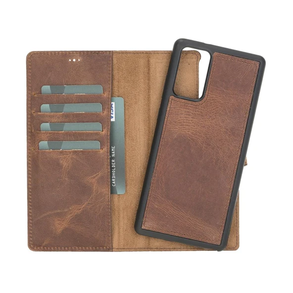 Samsung Galaxy Note 20 Uyumlu Deri Cüzdanlı Kılıf G2 Kahve - 2