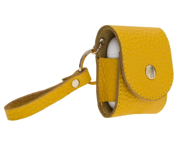 Apple AirPods 2.nesil Uyumlu Deri Kılıf Mai Snap FL12 Sarı - Resim 3