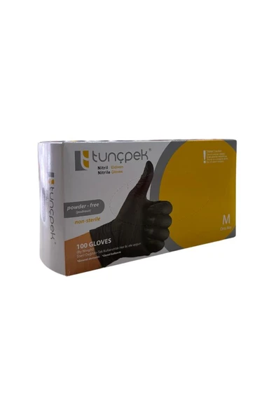Tunçpek Nitril Siyah Eldiven 100 Adet Pudrasız M (Medium)