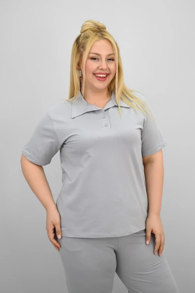 Kadın Büyük Beden Kısa Kollu Polo Yaka Eşofman Takımı 8188-25