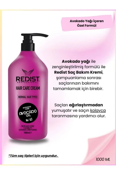 Redist Avokado Yağlı Yıpranmış Saçlara Özel Saç Bakım Kremi 1000 ml - 3