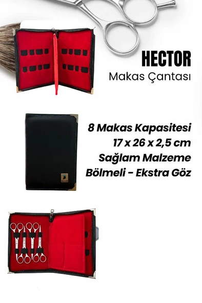 Hector Kuaför ve Berberlere Özel 8'li Lüks Makas Çantası - 6
