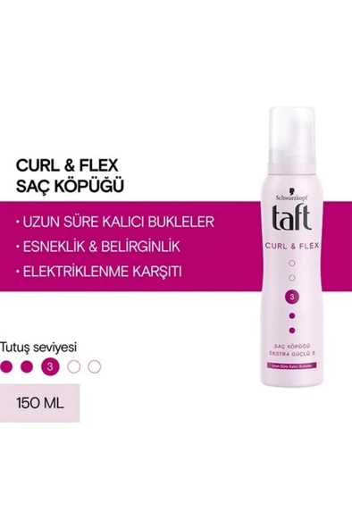 Taft Curl&Flex Saç Köpüğü 3 Numara Uzun Süre Kalıcı Bukleler 150 Ml 2 Adet - 2