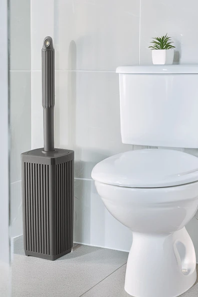 Lines Serisi Gri Banyo Seti, 5 Parça Akrilik Kare 5 Litre Çöp Kovası, Sabunluk, Fırçalık Takımı 3462 - 4