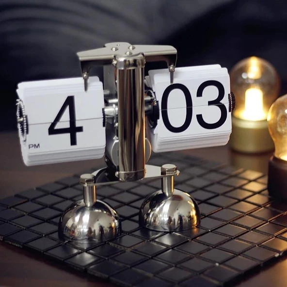 Valkyrie Retro Metanik Yaprak Saat Ev Ofis Masa Saati Paslanmaz Çelik Çift Bacak Beyaz - 5