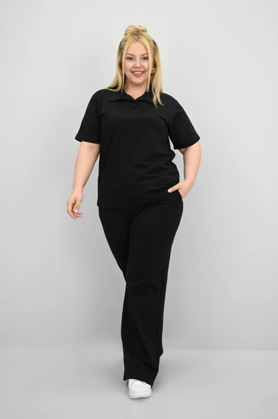 Kadın Büyük Beden Kısa Kollu Polo Yaka Eşofman Takımı 8188-25 - 3