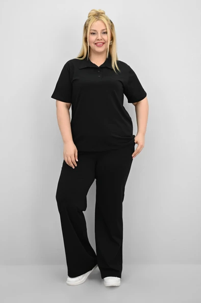 Kadın Büyük Beden Kısa Kollu Polo Yaka Eşofman Takımı 8188-25 - 4