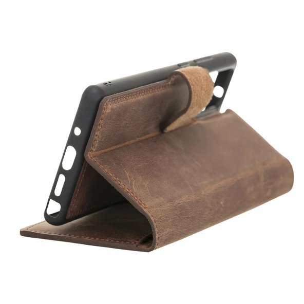 Samsung Galaxy Note 20 Uyumlu Deri Cüzdanlı Kılıf G2 Kahve - 4