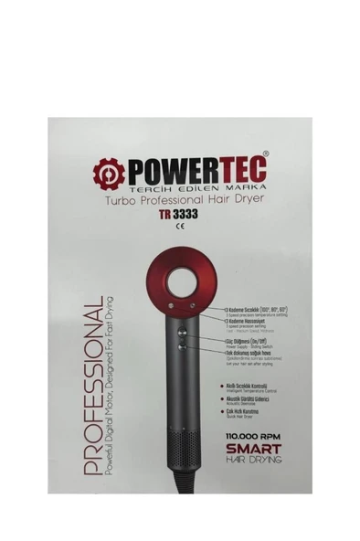Powertec TR-3333 Üç Kademeli Plazma Fön Makinesi Gri 2000 W - Resim 8