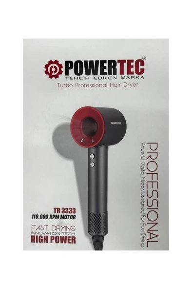 Powertec TR-3333 Üç Kademeli Plazma Fön Makinesi Gri 2000 W - Resim 7