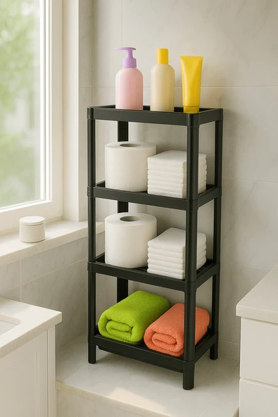 Flex Elite Pro 4 Katlı Mat Siyah Çok Amaçlı Raf Ünitesi – Banyo ve Mutfak Düzenleyici Raf - 5