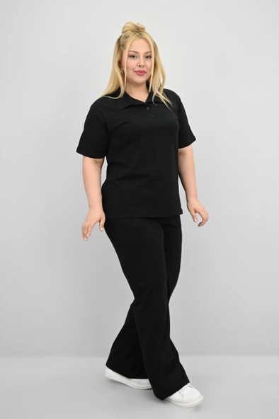 Kadın Büyük Beden Kısa Kollu Polo Yaka Eşofman Takımı 8188-25 - 6
