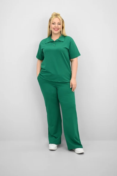 Kadın Büyük Beden Kısa Kollu Polo Yaka Eşofman Takımı 8188-25 - 10