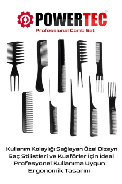 Powertec TR-C10 Profesyonel Saç Tarak Seti 10'lu Tam Set - 2