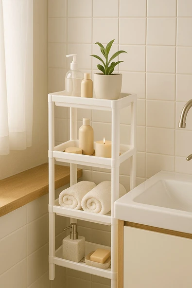 Flex Elite Pro 4 Katlı Beyaz Çok Amaçlı Raf Ünitesi – Banyo ve Mutfak Düzenleyici Raf & Organizer