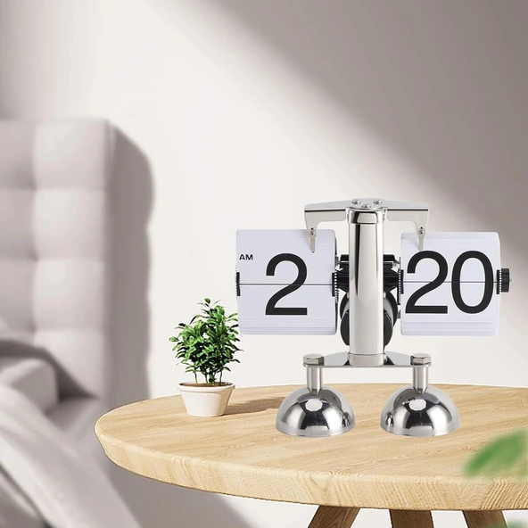 Valkyrie Retro Metanik Yaprak Saat Ev Ofis Masa Saati Paslanmaz Çelik Çift Bacak Beyaz - 8