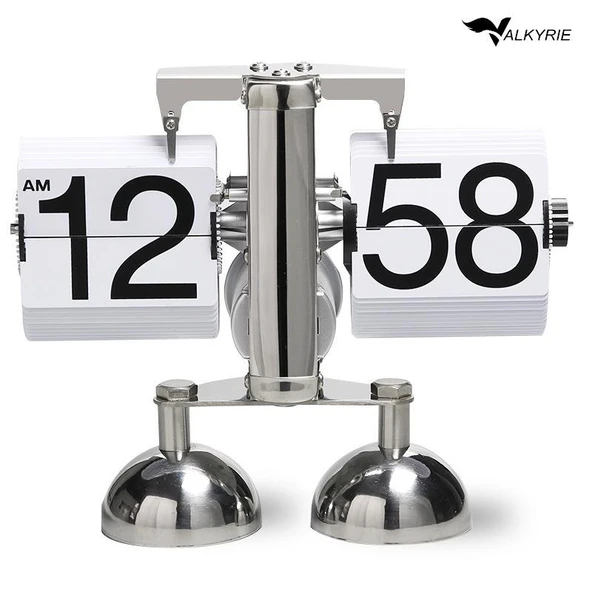 Valkyrie Retro Metanik Yaprak Saat Ev Ofis Masa Saati Paslanmaz Çelik Çift Bacak Beyaz