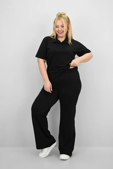 Kadın Büyük Beden Kısa Kollu Polo Yaka Eşofman Takımı 8188-25 - 5