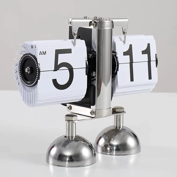 Valkyrie Retro Metanik Yaprak Saat Ev Ofis Masa Saati Paslanmaz Çelik Çift Bacak Beyaz - 7