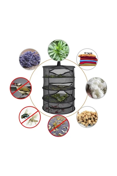 silabor Meyve-Sebze Kurutma Filesi 4 Katlı Asılabilir Katlanabilir Çantalı Bitki Kurutma Filesi ürün görseli