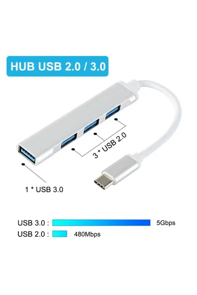 silabor Type-c To Usb Hub 4 Port Çoklayıcı Macbook Ile Uyumlu Çoğaltıcı Hub - 7