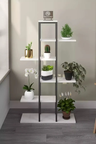 Dizayn Motion Zigzag Tasarımlı 4 Raflı Dekoratif Çiçeklik 150cm Beyaz