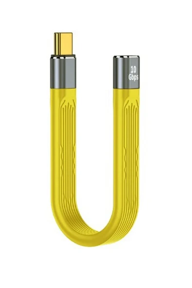 silabor Type-C Type-C Dişi Kablo 10 GBPS USB Type Kablosu 100W Pd Hızlı Şarj Kablosu - Sarı C-1 10 Cm