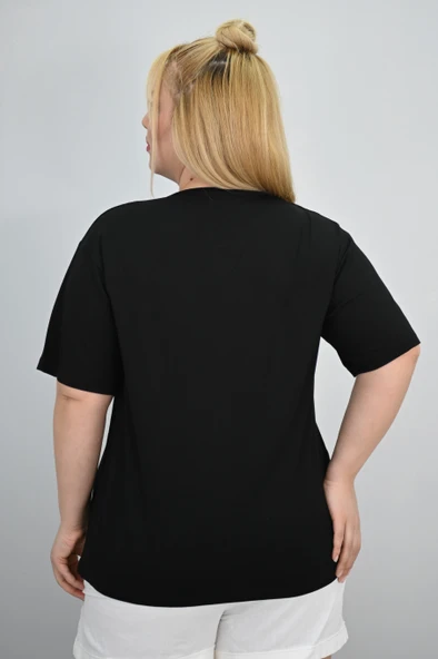 Kadın Büyük Beden Kısa Kollu Yakası Biye Detaylı Bluz 1970-25 - 8