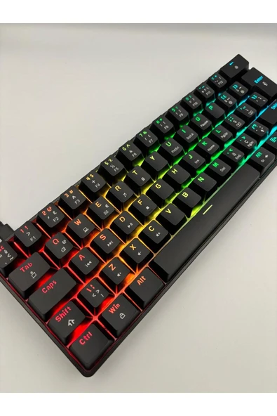 silabor T60 Siyah Renk Mavi Switch RGB Mekanik Kablolu Driverli Oyuncu Klavyesi T60 Mini Türkçe Q Klavye - 6