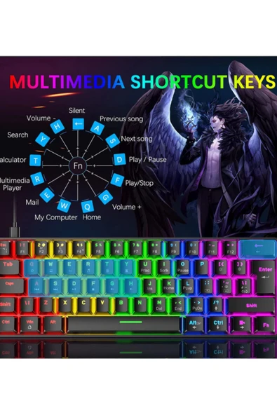 ATAsoft ELEKTRONİK Since 2021 T60 Rgb Mavi Switch Mekanik Siyah Klavye Kablolu Gaming Driverli Oyuncu Klavyesi T60 Mini Q Klavye - Resim 6