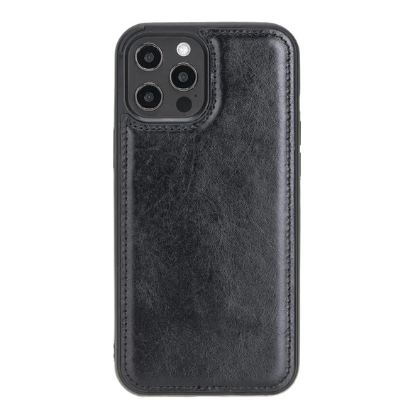 Apple iPhone 12 Pro Max Uyumlu Deri Arka Kapak RST1 Siyah - 2