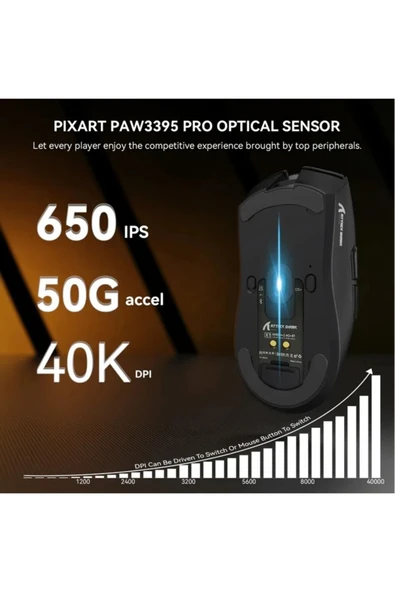 silabor ATTACK SHARK X1 Üç Modlu Oyuncu Faresi Dokunmatik Yüzey RGB Şarj İstasyonu PAW3395PRO Sensör - 3