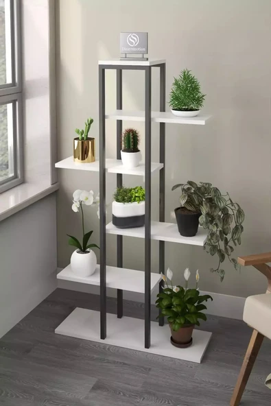 Dizayn Motion Zigzag Tasarımlı 4 Raflı Dekoratif Çiçeklik 150cm Beyaz - 2