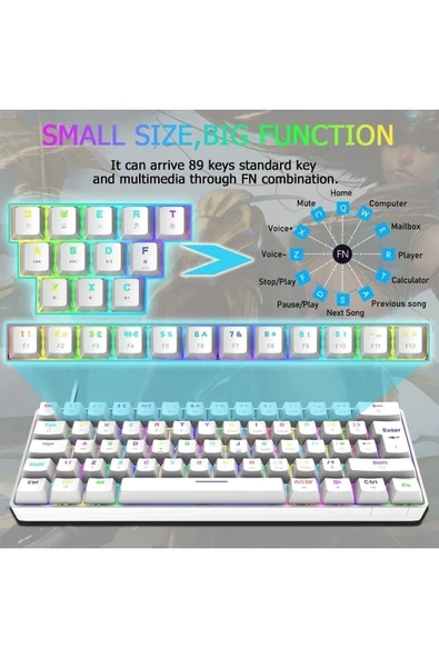 Z00 T60 Beyaz Red Ve Blue Switch Rgb Gaming Oyuncu Klavyesi Mekanik 62 Tuş 18 Ayarlanabilir Led Gaming - 2