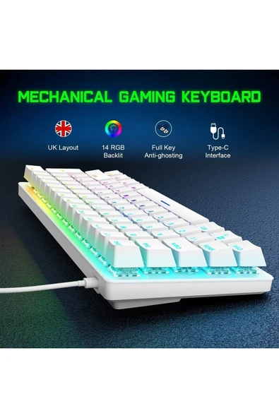 Z00 T60 Beyaz Red Ve Blue Switch Rgb Gaming Oyuncu Klavyesi Mekanik 62 Tuş 18 Ayarlanabilir Led Gaming - 6