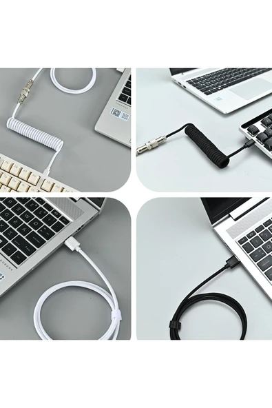 silabor Coiled Kablo, Sarmal Kablo, Mekanik Klavye Kablosu, Type C Usb Kablo [Oyuncu Klavyesi Kablosu] - 3