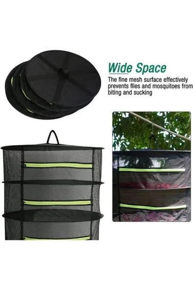 silabor Meyve-Sebze Kurutma Filesi 4 Katlı Asılabilir Katlanabilir Çantalı Bitki Kurutma Filesi - Resim 2