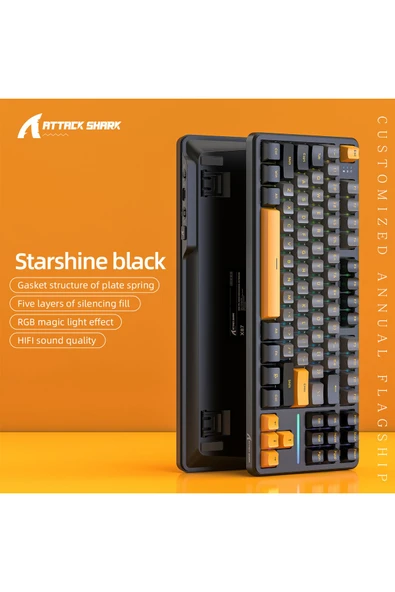 silabor Attack Shark X87 Tri-mode Gasket Mekanik Klavye - 8000Hz Polling Rate, RGB Aydınlatma ve Gasket - 2