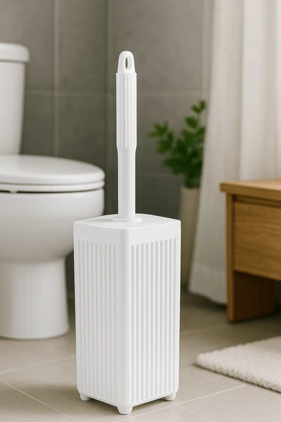 Lines Serisi Beyaz Banyo Seti, 5 Parça Akrilik Kare 5 Litre Çöp Kovası, Sabunluk, Fırçalık Takımı - 3