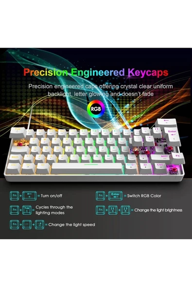 Z00 T60 Beyaz Red Ve Blue Switch Rgb Gaming Oyuncu Klavyesi Mekanik 62 Tuş 18 Ayarlanabilir Led Gaming - 8