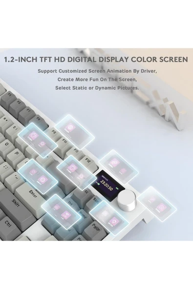 Attack Shark K86 Pro White Switch Kablosuz Mekanik Klavye 2.4G/BT5.0/USB-C Kablosu HD 1,2 inç Ekran ve Düğme RGB - 3