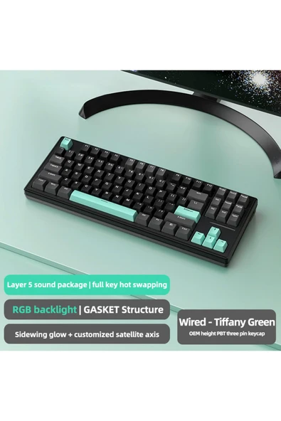 silabor ATTACK SHARK M87 RGB Kablosuz Şarjlı Üçlü Mod 4000mAh PBT Mekanik Klavye Mac ve Win Uyumlu - 1