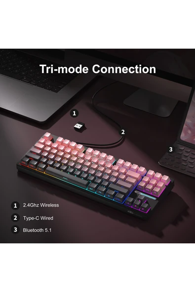 silabor Magegee Light87 Hot-swappable Kablosuz Win/mac Uyumlu Custom Klavye Hall Effect - Resim 2