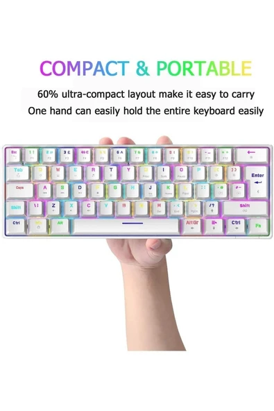 Z00 T60 Beyaz Red Ve Blue Switch Rgb Gaming Oyuncu Klavyesi Mekanik 62 Tuş 18 Ayarlanabilir Led Gaming - 5